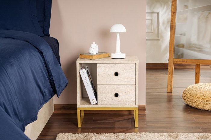 Nordure Mesita de noche Travertino y Oro